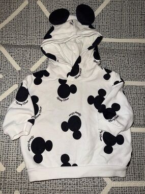 H&M Disney White Hoodie with Black Mickey Head Print
